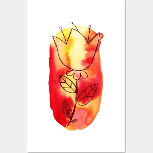 Red Yellow Watercolor Ombre Flower Posters and Art